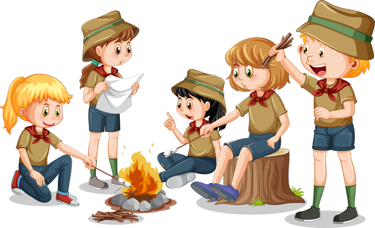 Camping Kids in Cartoon Style