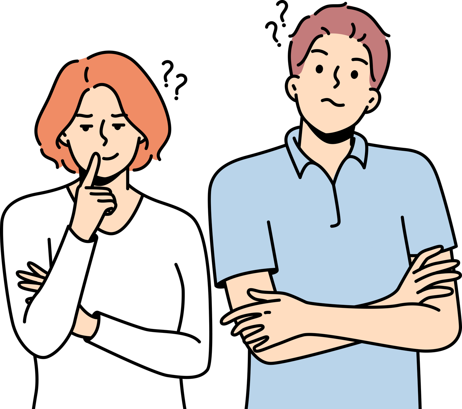 Young Woman, Man Stand Side by Side in Disbelief.